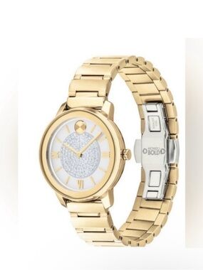 Movado Gold-Tone Women's Bracelet Watch with Crystal Pavé Dial